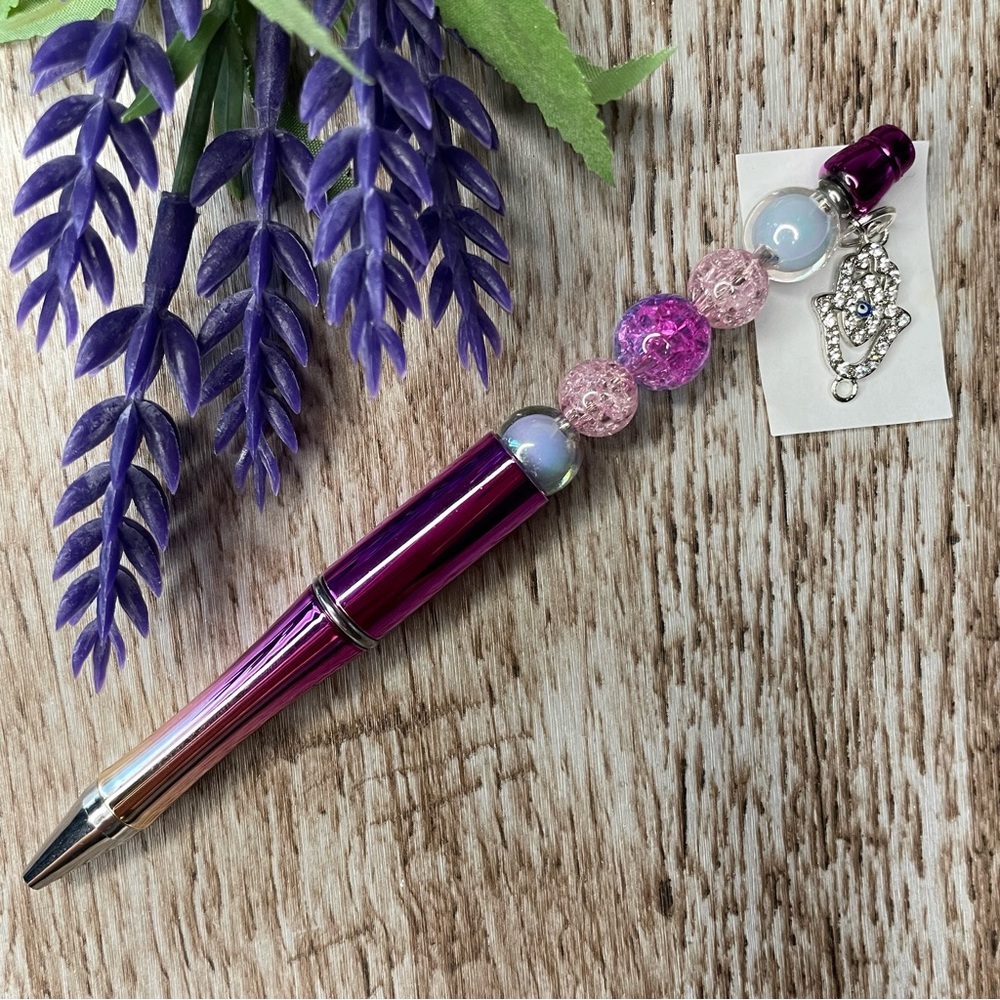 Writing Pen Evil Eye Flower Artisan Beaded Silicone m Custom Handcrafted Office